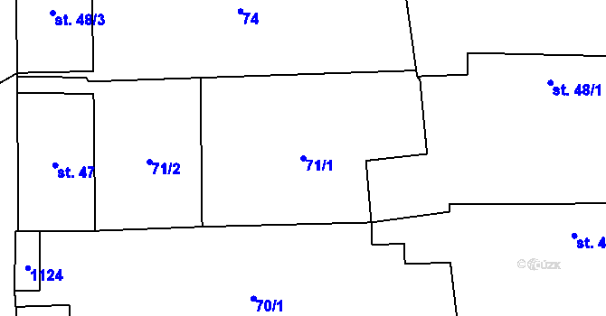 Parcela st. 71/1 v KÚ Podmokly nad Berounkou, Katastrální mapa