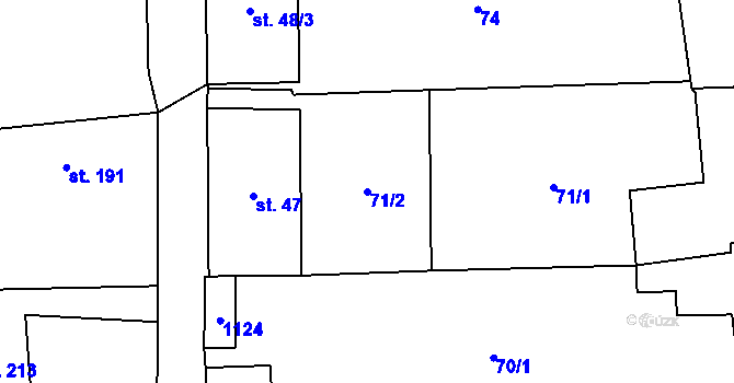 Parcela st. 71/2 v KÚ Podmokly nad Berounkou, Katastrální mapa