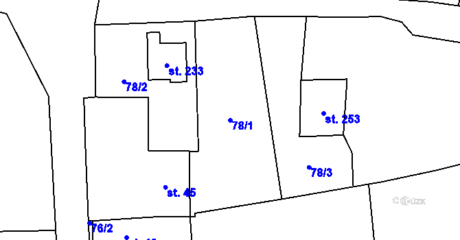 Parcela st. 78/1 v KÚ Podmokly nad Berounkou, Katastrální mapa