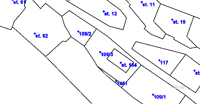 Parcela st. 109/3 v KÚ Podmokly nad Berounkou, Katastrální mapa