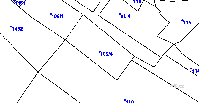 Parcela st. 109/4 v KÚ Podmokly nad Berounkou, Katastrální mapa
