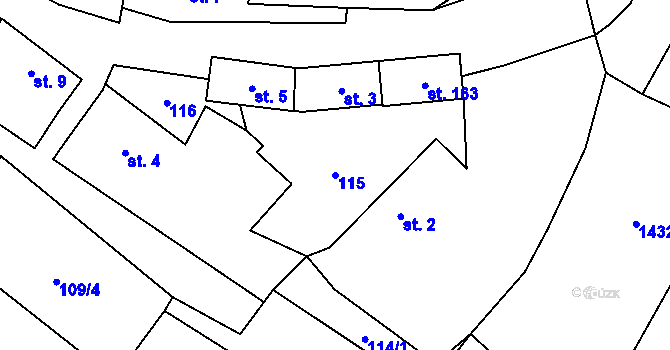 Parcela st. 115 v KÚ Podmokly nad Berounkou, Katastrální mapa