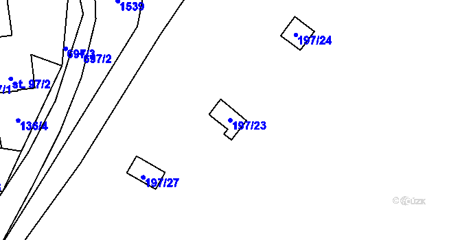 Parcela st. 197/23 v KÚ Podmokly nad Berounkou, Katastrální mapa