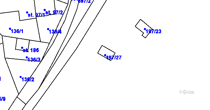 Parcela st. 197/27 v KÚ Podmokly nad Berounkou, Katastrální mapa