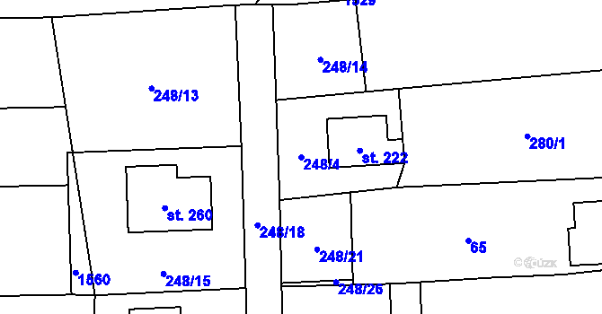 Parcela st. 248/4 v KÚ Podmokly nad Berounkou, Katastrální mapa