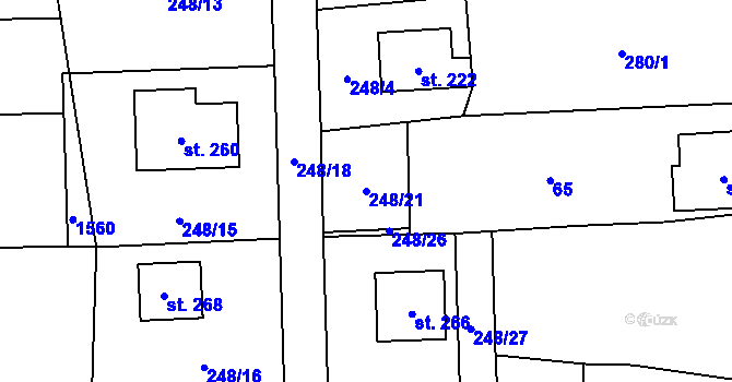 Parcela st. 248/21 v KÚ Podmokly nad Berounkou, Katastrální mapa