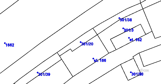 Parcela st. 301/20 v KÚ Podmokly nad Berounkou, Katastrální mapa