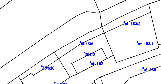 Parcela st. 301/38 v KÚ Podmokly nad Berounkou, Katastrální mapa