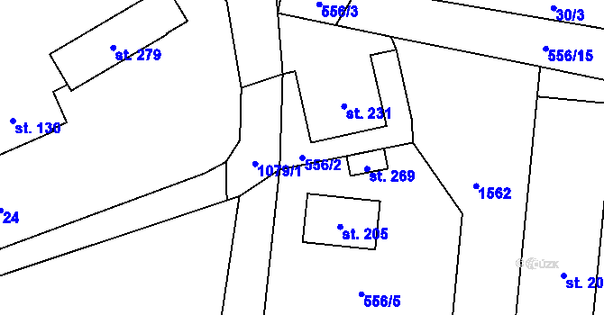 Parcela st. 556/2 v KÚ Podmokly nad Berounkou, Katastrální mapa