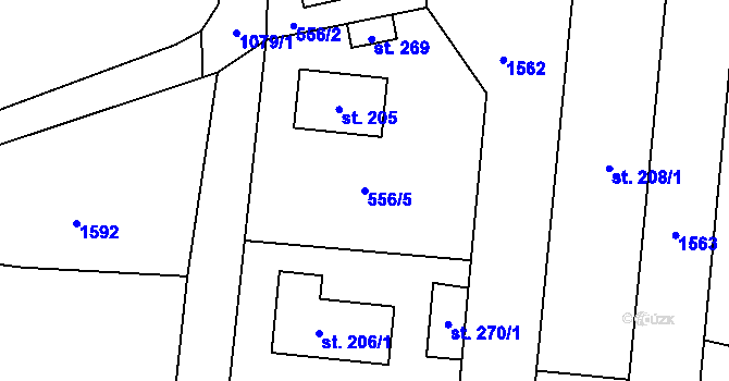 Parcela st. 556/5 v KÚ Podmokly nad Berounkou, Katastrální mapa