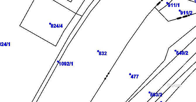 Parcela st. 832 v KÚ Podmokly nad Berounkou, Katastrální mapa