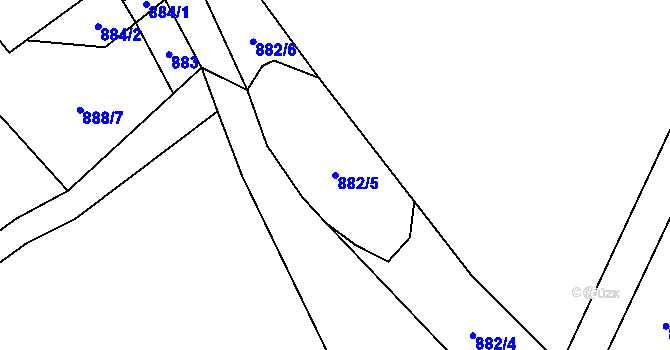 Parcela st. 882/5 v KÚ Podmokly nad Berounkou, Katastrální mapa