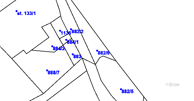 Parcela st. 882/6 v KÚ Podmokly nad Berounkou, Katastrální mapa