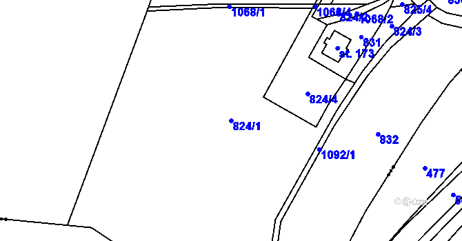 Parcela st. 824/1 v KÚ Podmokly nad Berounkou, Katastrální mapa