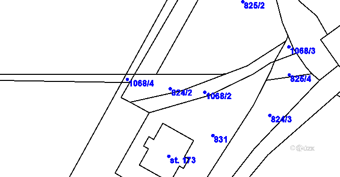 Parcela st. 824/2 v KÚ Podmokly nad Berounkou, Katastrální mapa