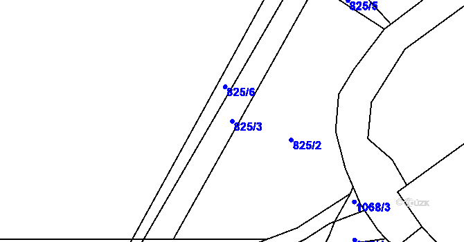 Parcela st. 825/3 v KÚ Podmokly nad Berounkou, Katastrální mapa