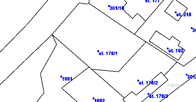 Parcela st. 178/1 v KÚ Podmokly nad Berounkou, Katastrální mapa