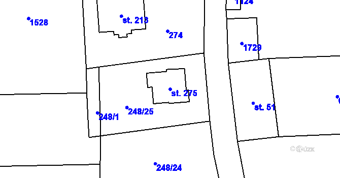 Parcela st. 275 v KÚ Podmokly nad Berounkou, Katastrální mapa