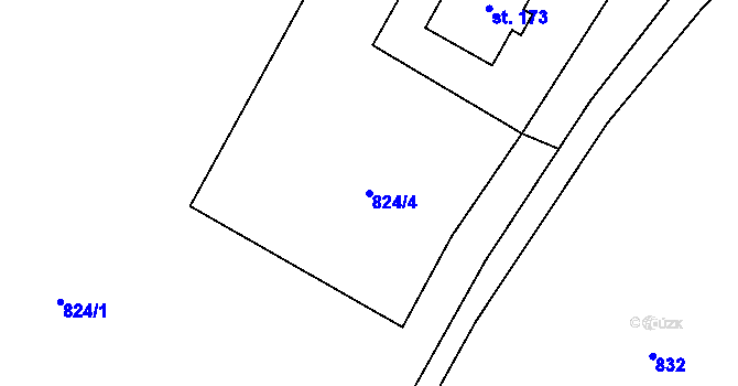 Parcela st. 824/4 v KÚ Podmokly nad Berounkou, Katastrální mapa