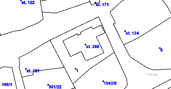 Parcela st. 288 v KÚ Podmokly nad Berounkou, Katastrální mapa