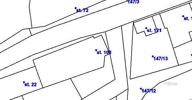 Parcela st. 103 v KÚ Podmoky u Městce Králové, Katastrální mapa