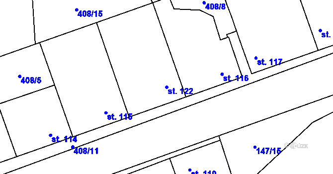 Parcela st. 122 v KÚ Podmoky u Městce Králové, Katastrální mapa