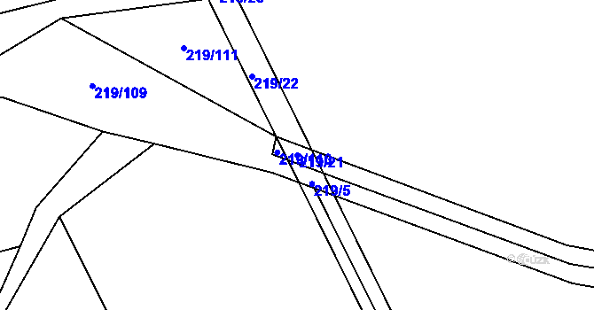 Parcela st. 219/21 v KÚ Podmoky u Městce Králové, Katastrální mapa