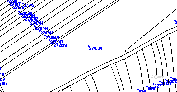 Parcela st. 278/38 v KÚ Podmoky u Městce Králové, Katastrální mapa