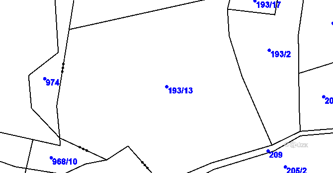 Parcela st. 193/13 v KÚ Podmoky, Katastrální mapa