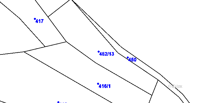 Parcela st. 452/13 v KÚ Podmoky, Katastrální mapa