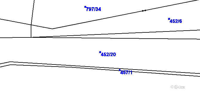 Parcela st. 452/20 v KÚ Podmoky, Katastrální mapa