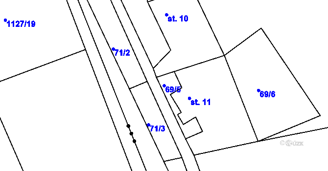 Parcela st. 69/5 v KÚ Proudkovice, Katastrální mapa