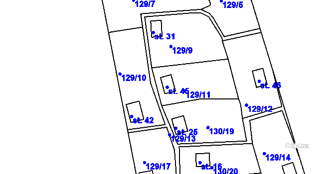 Parcela st. 45 v KÚ Proudkovice, Katastrální mapa