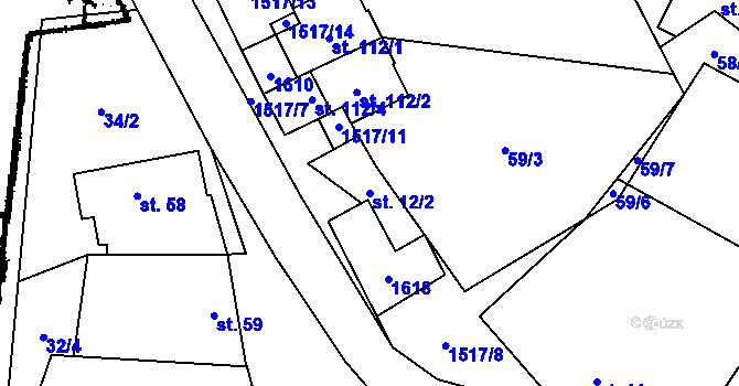 Parcela st. 12/2 v KÚ Podmolí, Katastrální mapa