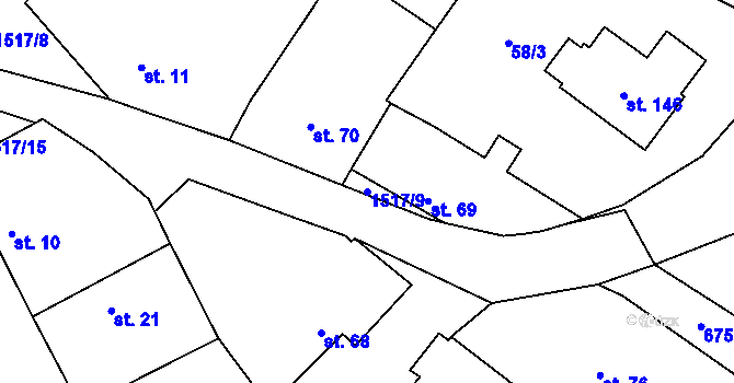 Parcela st. 1517/9 v KÚ Podmolí, Katastrální mapa