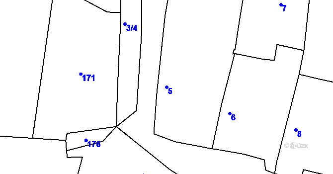 Parcela st. 5 v KÚ Podmyče, Katastrální mapa