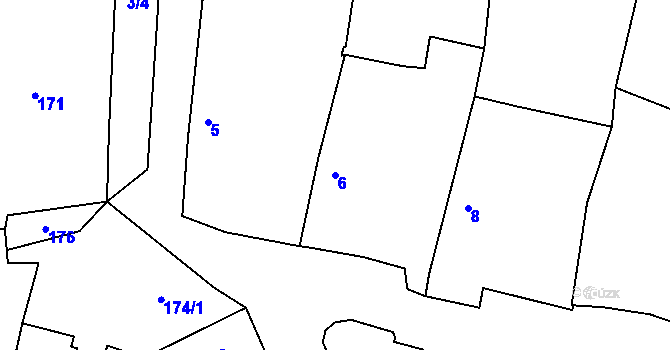 Parcela st. 6 v KÚ Podmyče, Katastrální mapa