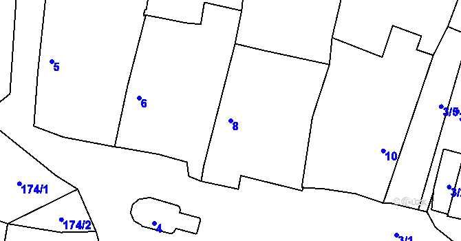 Parcela st. 8 v KÚ Podmyče, Katastrální mapa