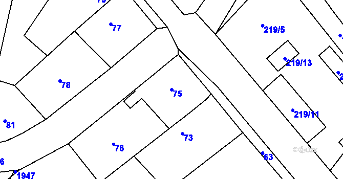 Parcela st. 75 v KÚ Podmyče, Katastrální mapa
