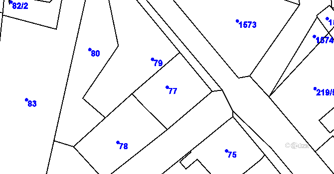 Parcela st. 77 v KÚ Podmyče, Katastrální mapa