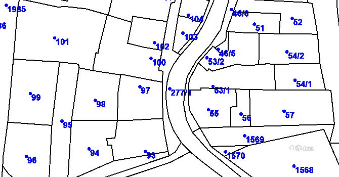 Parcela st. 277/1 v KÚ Podmyče, Katastrální mapa