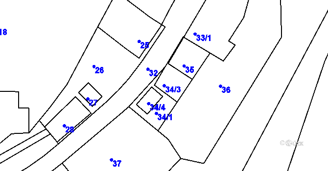 Parcela st. 34/3 v KÚ Podmyče, Katastrální mapa