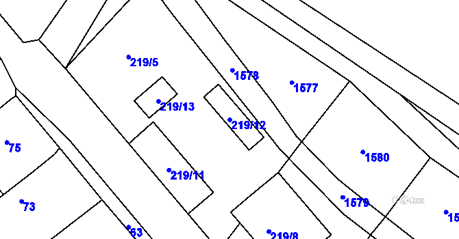 Parcela st. 219/12 v KÚ Podmyče, Katastrální mapa