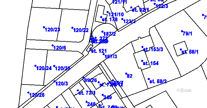 Parcela st. 187/3 v KÚ Podolanka, Katastrální mapa