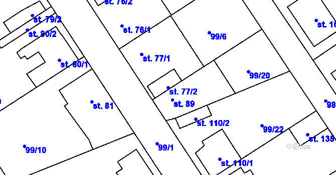Parcela st. 77/2 v KÚ Podolanka, Katastrální mapa