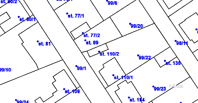 Parcela st. 110/2 v KÚ Podolanka, Katastrální mapa