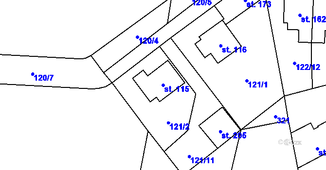 Parcela st. 115 v KÚ Podolanka, Katastrální mapa