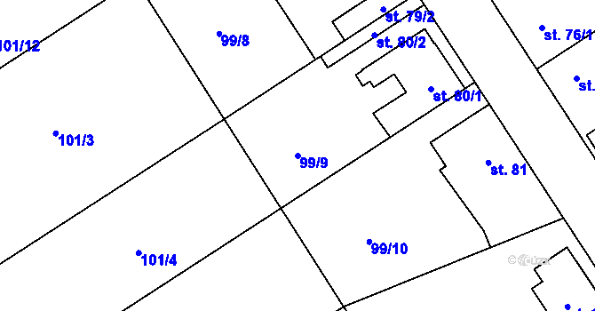 Parcela st. 99/9 v KÚ Podolanka, Katastrální mapa