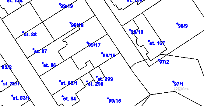 Parcela st. 99/16 v KÚ Podolanka, Katastrální mapa