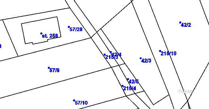 Parcela st. 215/3 v KÚ Podolanka, Katastrální mapa